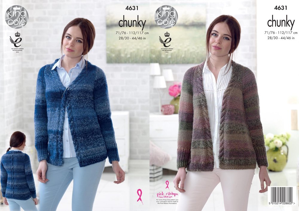 KING COLE LADIES COTSWOLD CHUNKY CARDIGAN KNITTING PATTERN (4631)
