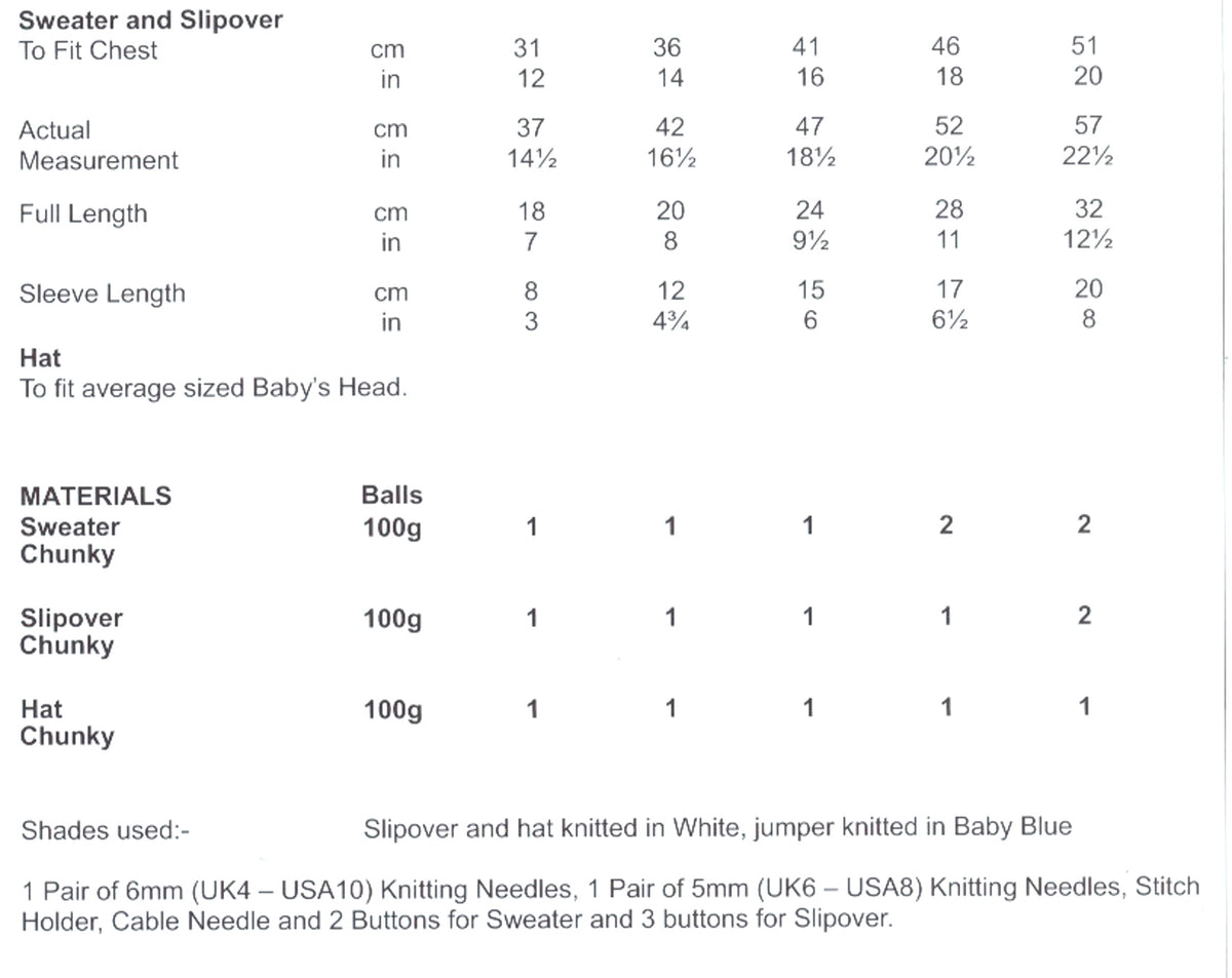 UKHKA174 BABIES CHUNKY KNITTING PATTERN