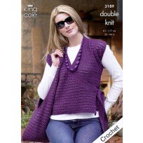 KING COLE CROCHET TUNIC,SHOULDER BAG AND WRAP OVER CARDIGAN PATTERN 3189