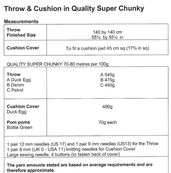 UKHKA230 SUPER CHUNKY BLANKET AND CUSHION KNITTING PATTERN