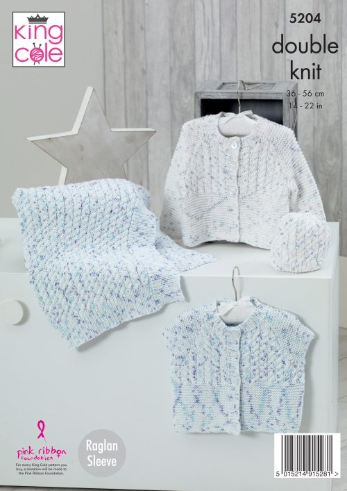 KING COLE BABIES CARDIGAN,HAT AND BLANKET COTTONSOFT DK KNITTING PATTERN (5204)