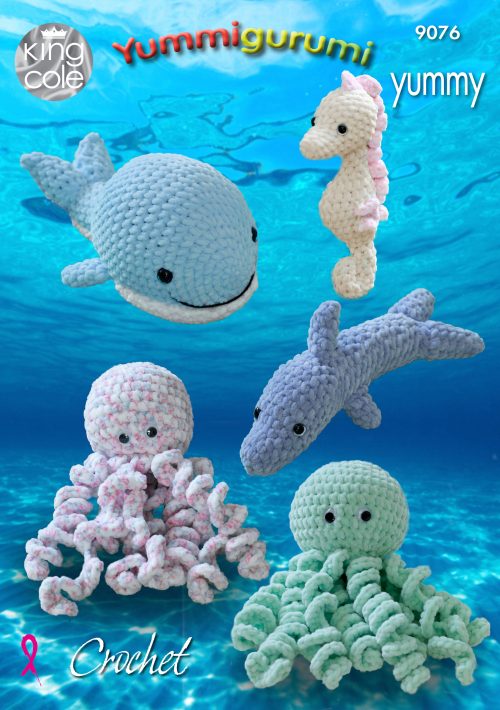 KING COLE OCTOPUS,SEAHORSE,DOLPHIN,WHALE CROCHET KNITTING PATTERN (9076)