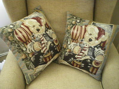 2 X CHRISTMAS BEAR CUSHIONS WITH INSERTS