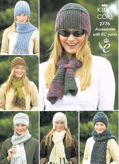 KING COLE LADIES CHUNKY/ARAN/DK HAT AND SCARF KNITTING PATTERN 2776