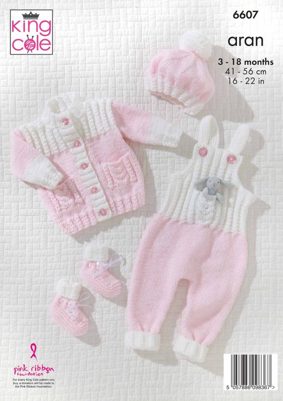 KING COLE CHERISH ARAN BABY KNITTING PATTERN KC6607