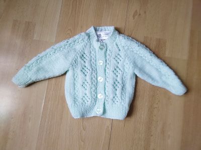 HAND KNITTED PALE MINT CARDIGAN BABY GIRLS CARDIGAN AGE 0-3 MONTHS