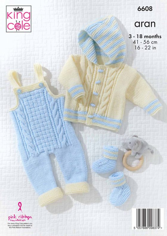 KING COLE CHERISH ARAN BABY SET KNITTING PATTERN KC6608