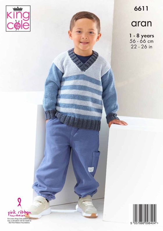 KING COLE CHERISH ARAN BOYS JUMPER KNITTING PATTERN KC6611