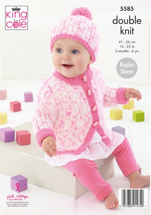 KING COLE BABIES,HAT,CARDIGAN AND JUMPER KNITITNG PATTERN ( 5585)