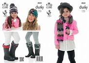 KING COLE CHILDRENS CHUNKY SCARF,HAT AND BOOT TOPPERS KNITTING (4032)