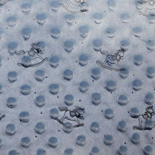 SUPERSOFT DIMPLE FLEECE FABRIC - 148CMS WIDE - BLUE - ROCKING HORSE - PRICE PER METER