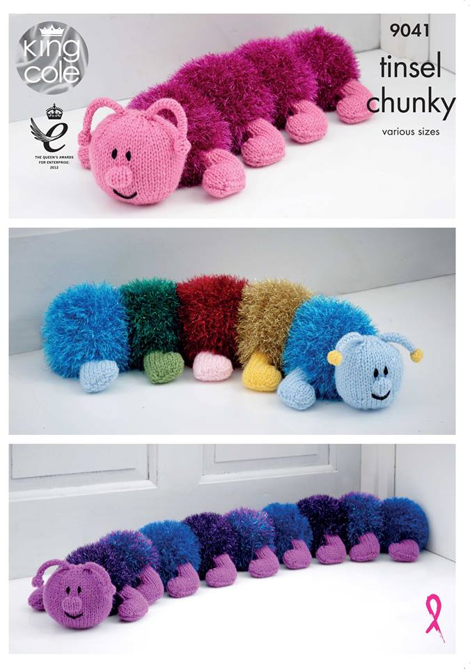 NEW OUT KING COLE TINSEL CHUNKY CATERPILLAR KNITTING PATTERN 9041