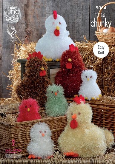 KING COLE TINSEL CHICKEN AND HEN KNITTING PATTERN 9064