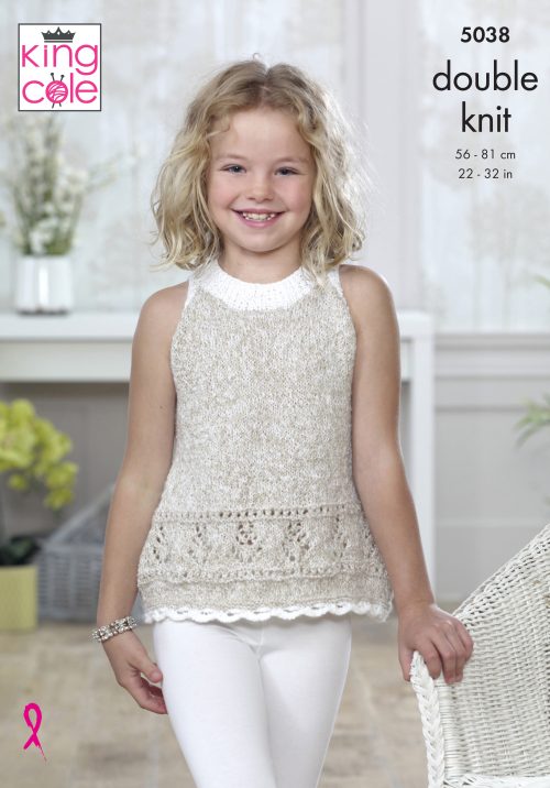 NEW OUT KING COLE CALYPSO GIRLS TOP AND CARDIGAN KNITTING PATTERN (5038)