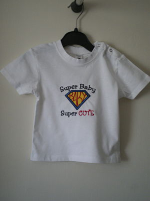 BOYS MACHINE EMBROIDERED SUPER BABY SUPER CUTE T-SHIRT - 6/12 MONTHS